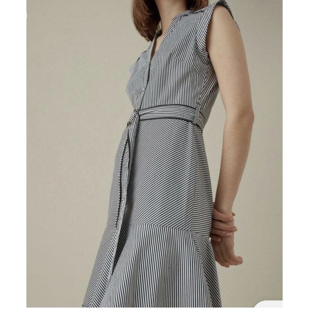 Karen Millen Shirt Dress Peplum Hem Black & White Stripe DE223 Womens size US 10